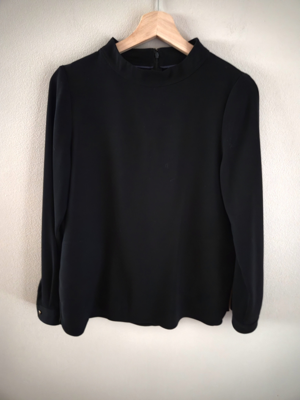 Boden Black Blouse Mock Neck Long Sleeves Half-Zip Closure at the Back